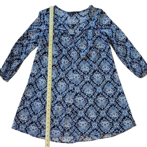 American Eagle Gauzy Babydoll Boho Peasant Blue Paisley Mini Dress - Picture 8 of 14